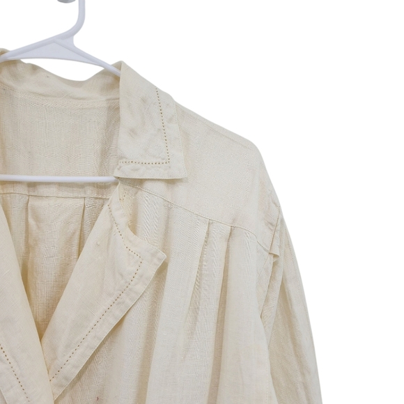 Women's Vintage Linen Wrap Style Button Front Midi Dress Cottagecore - Picture 2 of 7